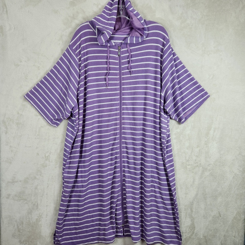 Stan Herman Lounger Womens 3X Faded Lilac Stripe Crinkle Rib Hooded Zip A679657